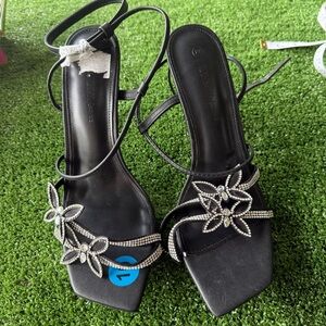 Elegant Black butterfly Strappy Sandals with Rhinestone Accents